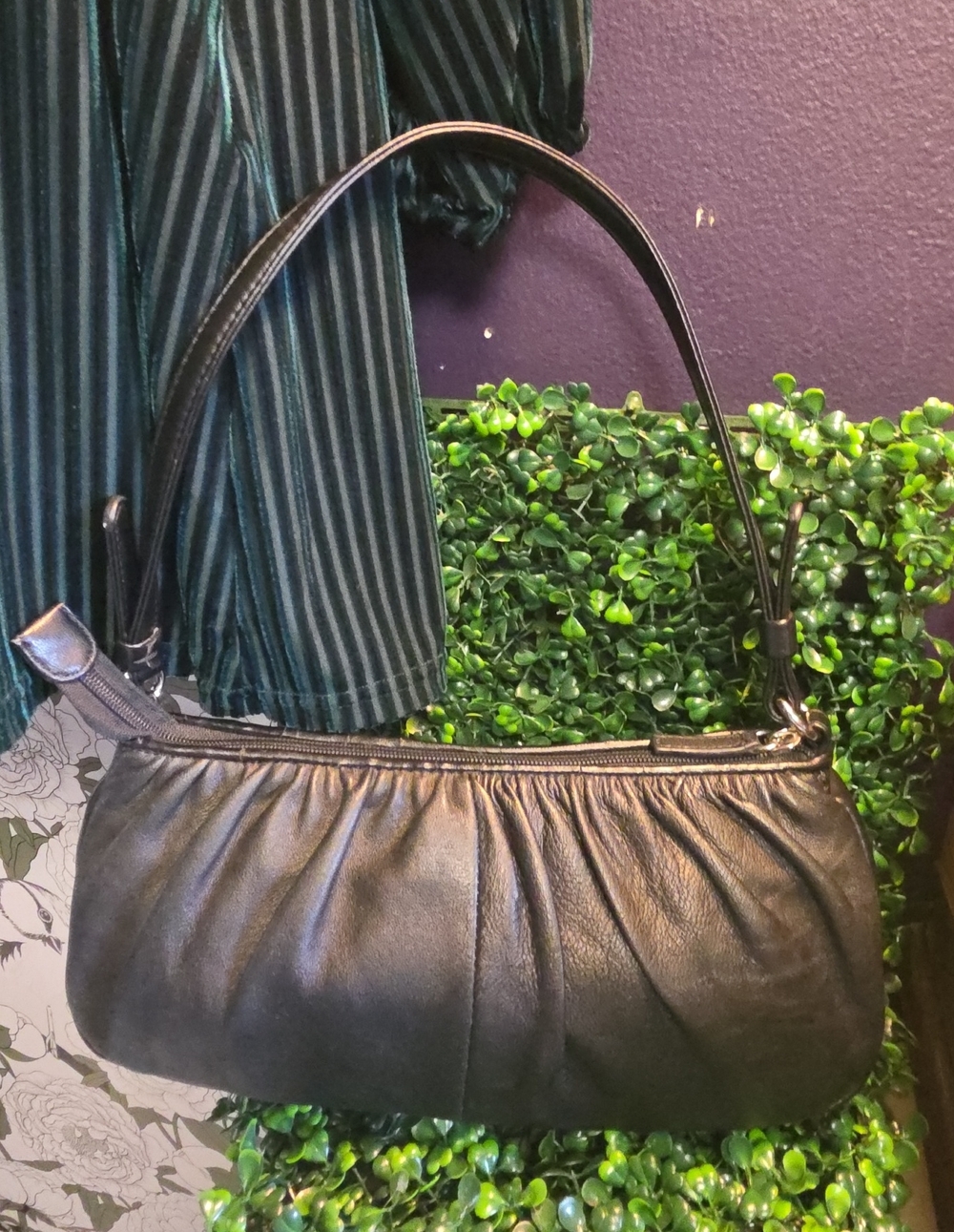 Lil Black Leather Pleated Shoulder Bag